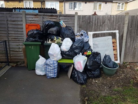 Construction site in East London with builders waste