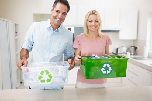 Friendly staff sorting items during clearance